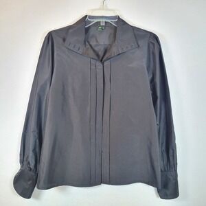 Lauren Ralph Lauren Womens Silk Button Top Shirt Blouse Black Size Medium Formal
